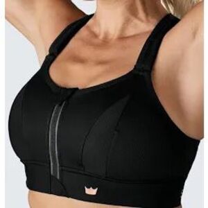 SHEFIT Black Front-Zip High Support Zipper Closure Velcro Adjustable Sports Bra